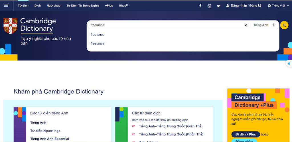Công cụ freelancer dịch thuật từ điển Cambridge